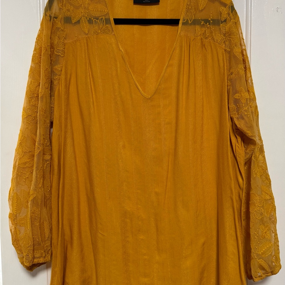 Lane Bryant Mustard Lace Sleeve Blouse